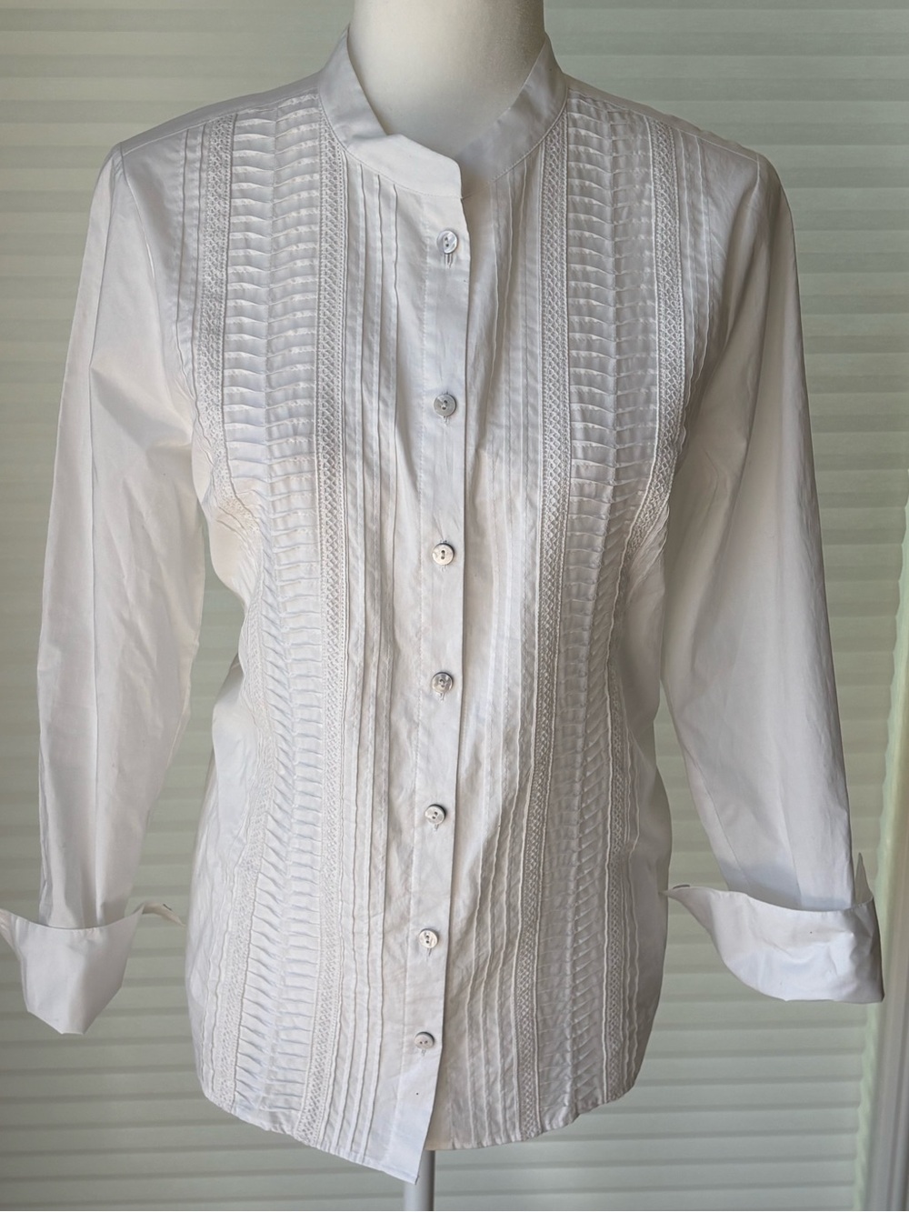 NWT Soft Surroundings White Allaro Tuxedo Style Button Down Shirt In Cotton